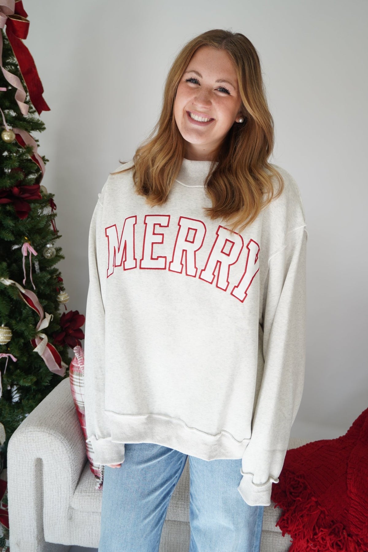 "Merry" Mockneck Sweatshirt in Grey - Anderson Ave boutique