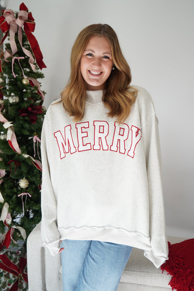 "Merry" Mockneck Sweatshirt in Grey - Anderson Ave boutique