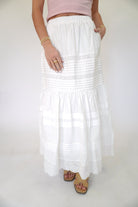 Mid Rise Poplin Maxi Skirt - White - Anderson Ave boutique