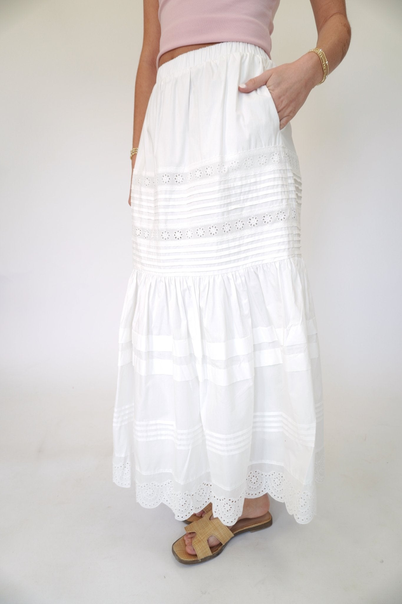 Mid Rise Poplin Maxi Skirt - White - Anderson Ave boutique