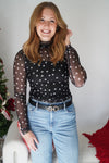 Midnight Black Sheer Polka Dot Mesh Long Sleeve Top - Anderson Ave boutique