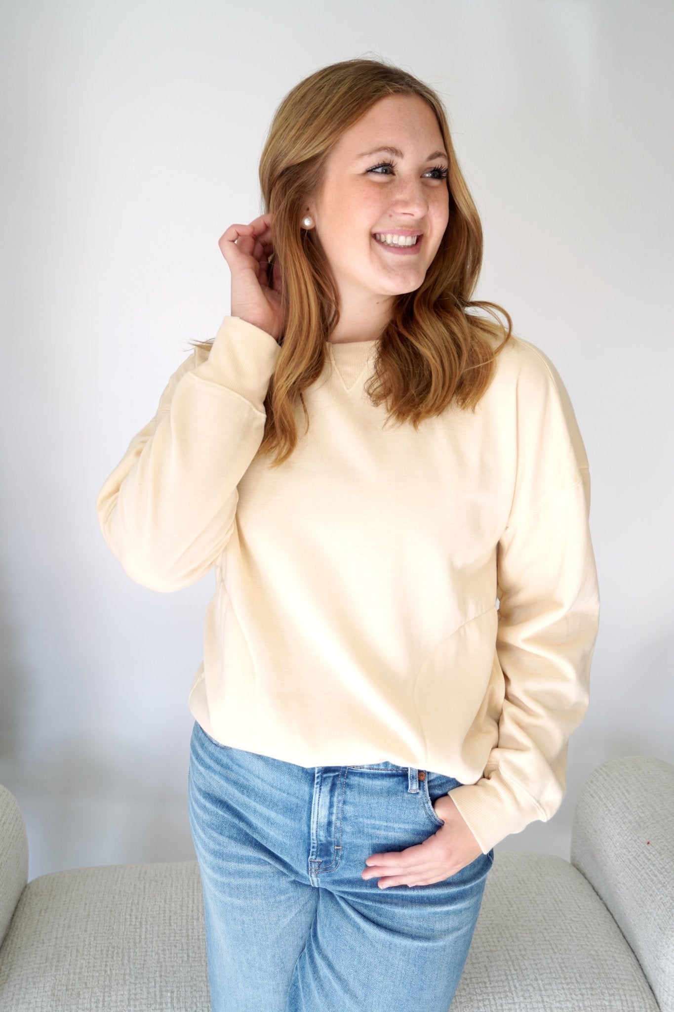 Mila Cream Classic Crew Sweatshirt – Soft Neutral Everyday Pullover - Anderson Ave boutique