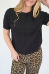 Mila Knit Short Sleeve Button - Up Cardigan - Black - Anderson Ave boutique