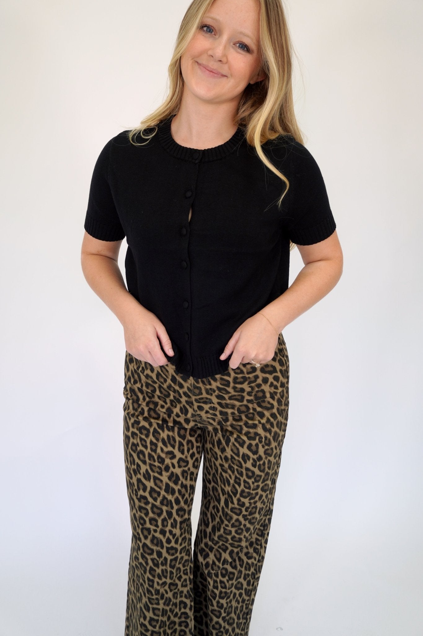 Mila Knit Short Sleeve Button - Up Cardigan - Black - Anderson Ave boutique