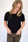 Mila Knit Short Sleeve Button - Up Cardigan - Black - Anderson Ave boutique