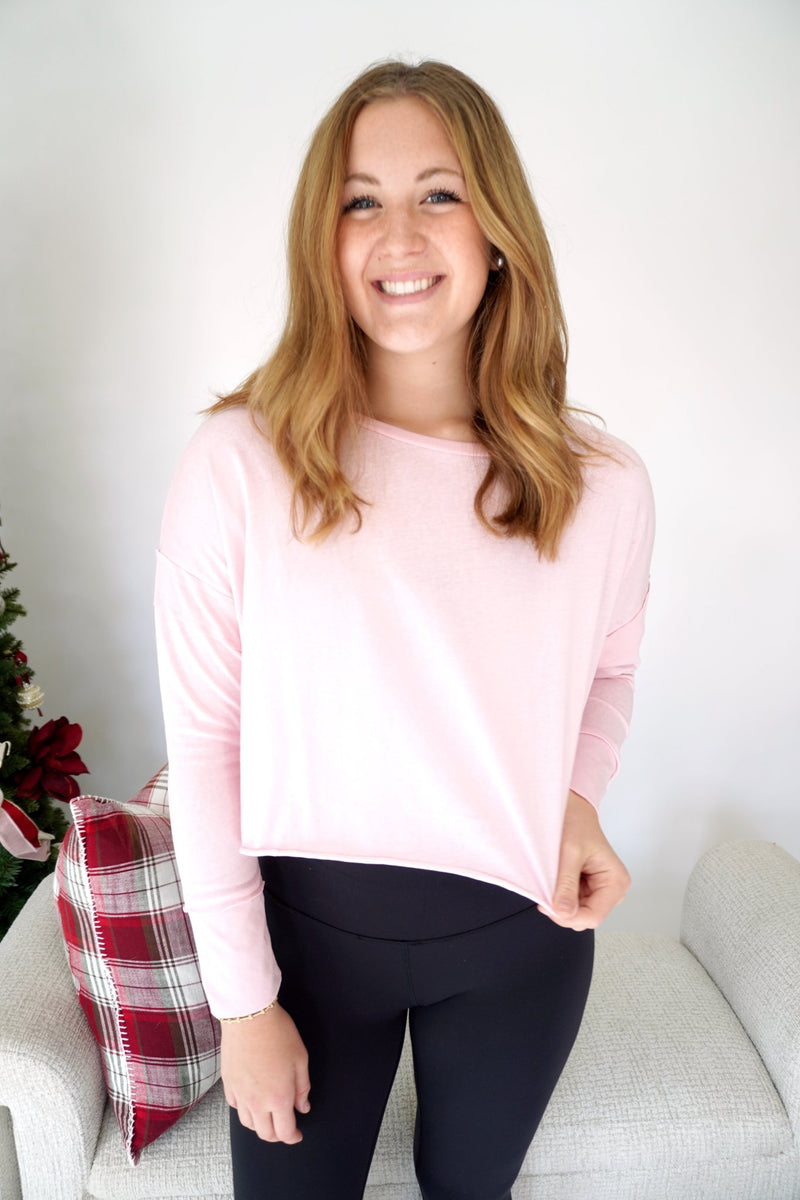 Mila Open - Back Crossed Long Sleeve Top - Pink - Anderson Ave boutique