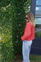 Mineral Wash Long Sleeve Henley Top - Red - Anderson Ave boutique