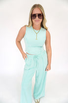 Mineral Wash Wide Leg 2 - Piece Set - Turquoise - Anderson Ave boutique
