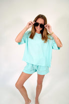 Mint Bliss Oversized Ribbed Tee & Shorts Set - Mint Green - Anderson Ave boutique