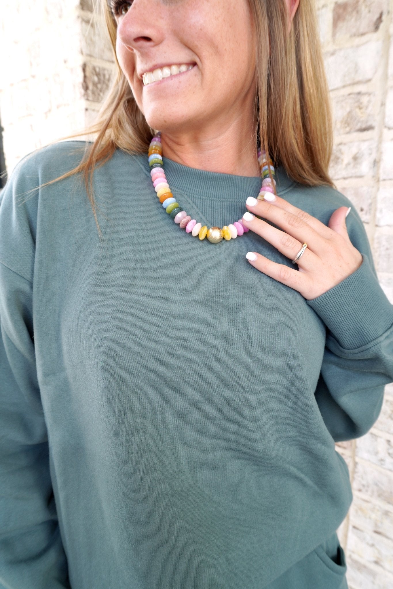 Multi Color Beaded Necklace with Gold Accent - Anderson Ave boutique