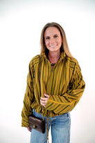 Mustard and Olive Striped Ruffle Hem Zip Jacket - Anderson Ave boutique