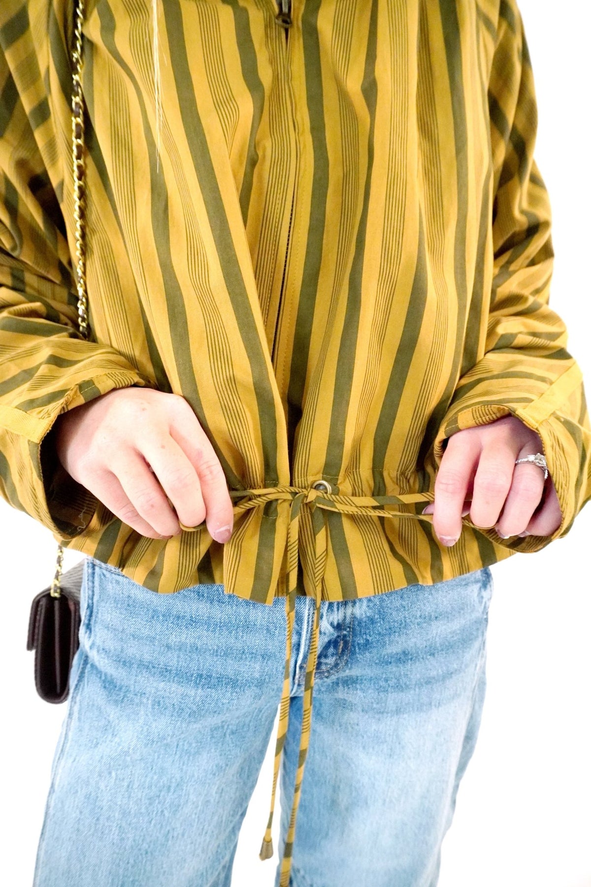 Mustard and Olive Striped Ruffle Hem Zip Jacket - Anderson Ave boutique
