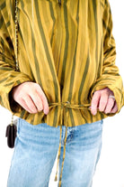 Mustard and Olive Striped Ruffle Hem Zip Jacket - Anderson Ave boutique