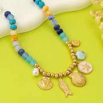 Nautical Blue Beaded Sealife Charm Necklace - Anderson Ave boutique