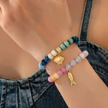 Nautical Dream: Coastal Shell & Fish Multi - Color Beaded Bracelet Set - Anderson Ave boutique