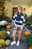 Navy and Gray Striped Quarter Zip Shorts Set - Anderson Ave boutique