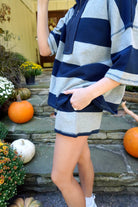 Navy and Gray Striped Quarter Zip Shorts Set - Anderson Ave boutique