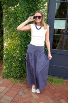 Navy and white Polka Dot Maxi Skirt - Anderson Ave boutique