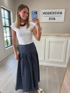 Navy and white Polka Dot Maxi Skirt - Anderson Ave boutique