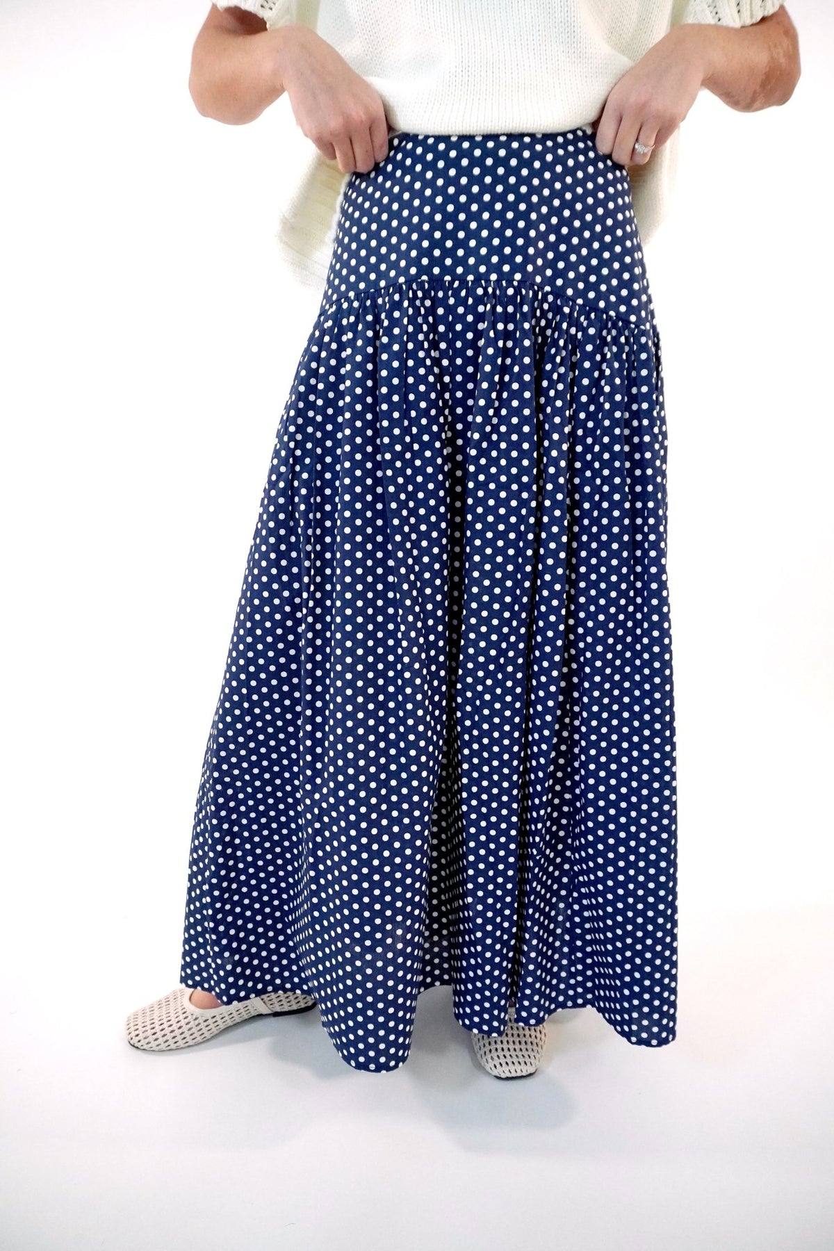 Navy and white Polka Dot Maxi Skirt - Anderson Ave boutique