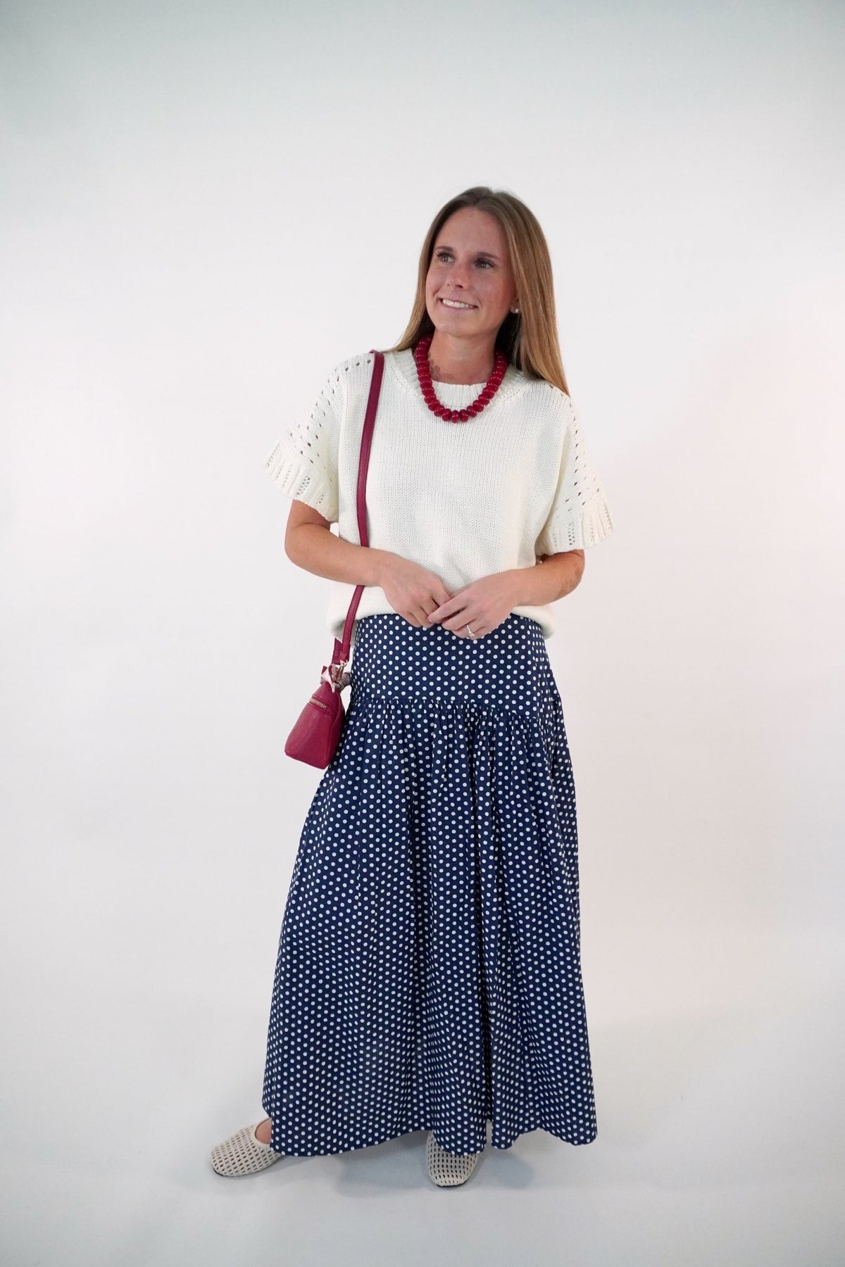 Navy and white Polka Dot Maxi Skirt - Anderson Ave boutique
