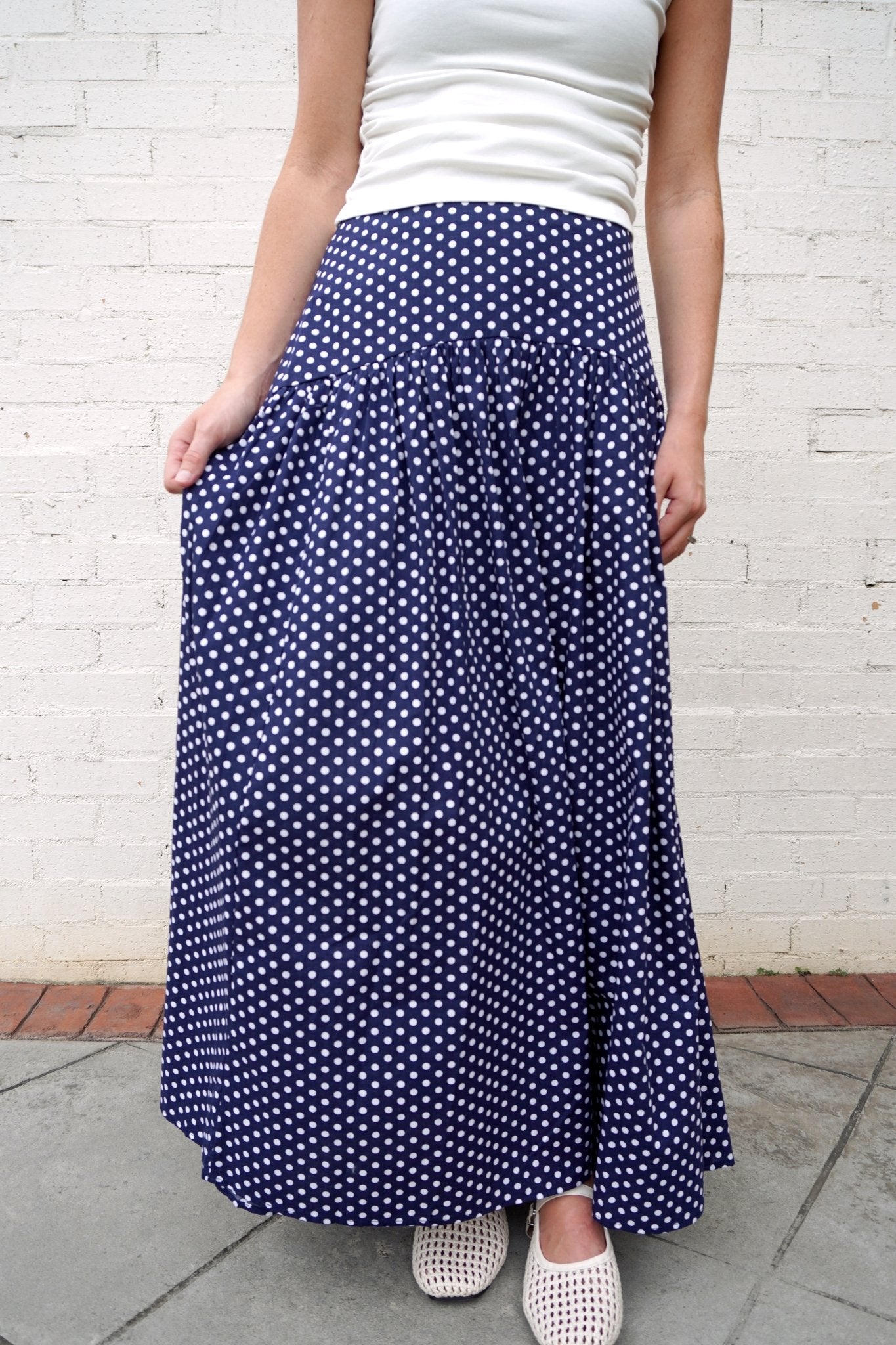 Navy and white Polka Dot Maxi Skirt - Anderson Ave boutique