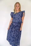 Navy Blue Floral Ruffle Sleeve Top - Anderson Ave boutique