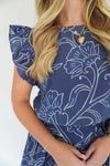 Navy Blue Floral Ruffle Sleeve Top - Anderson Ave boutique