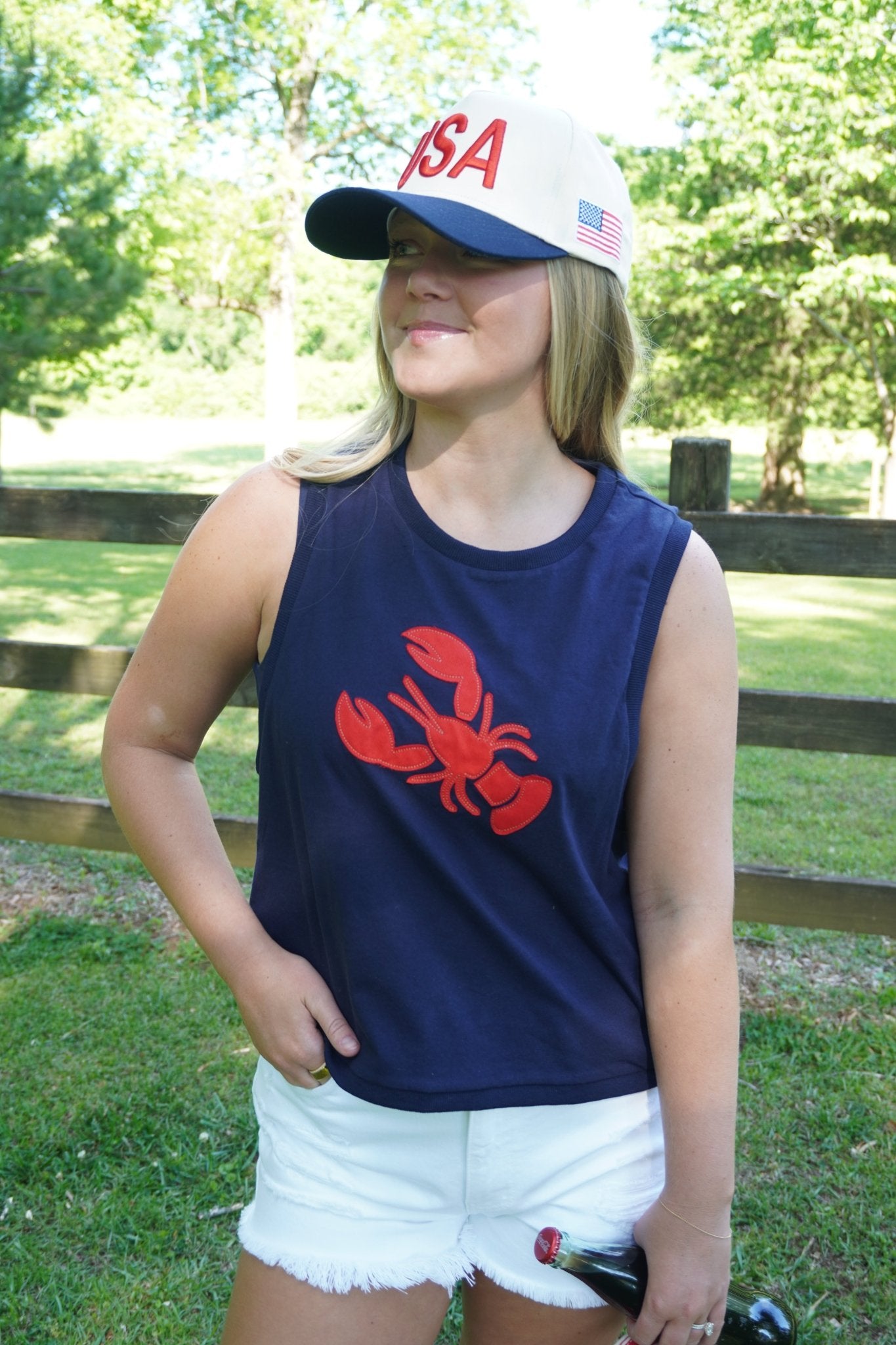Navy Lobster Patch Tank - Anderson Ave boutique