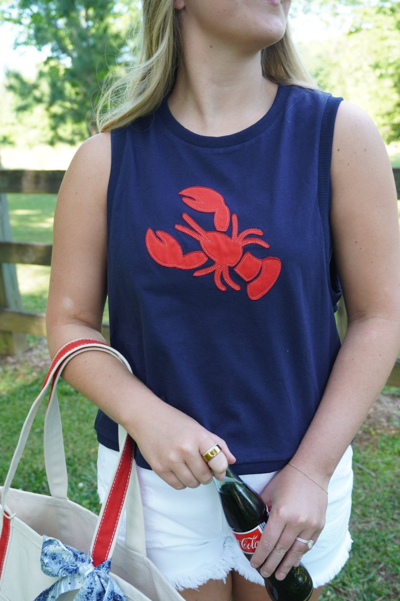 Navy Lobster Patch Tank - Anderson Ave boutique