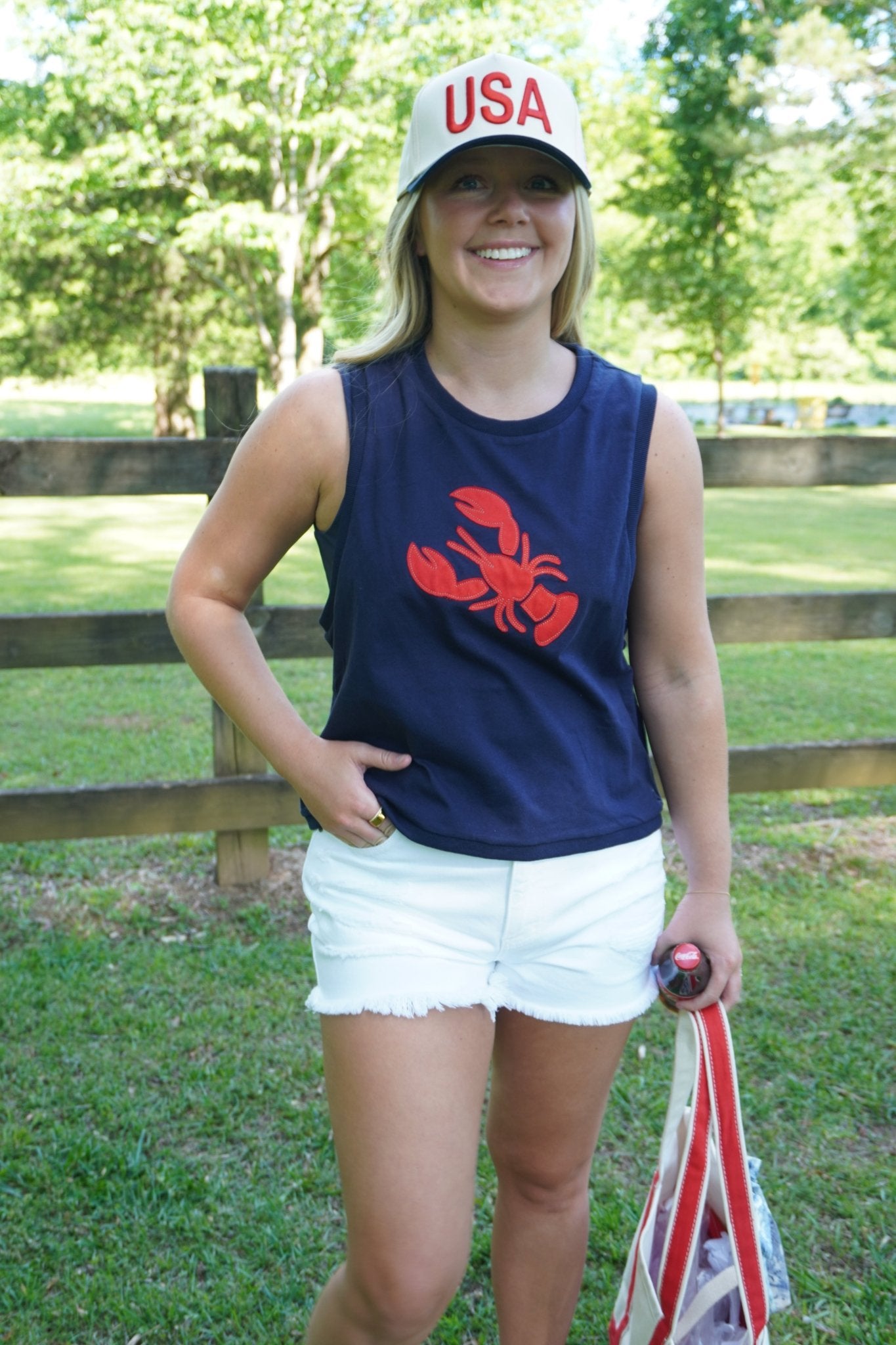 Navy Lobster Patch Tank - Anderson Ave boutique