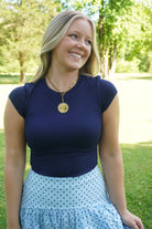 Navy Ribbed Cap Sleeve Top - Anderson Ave boutique