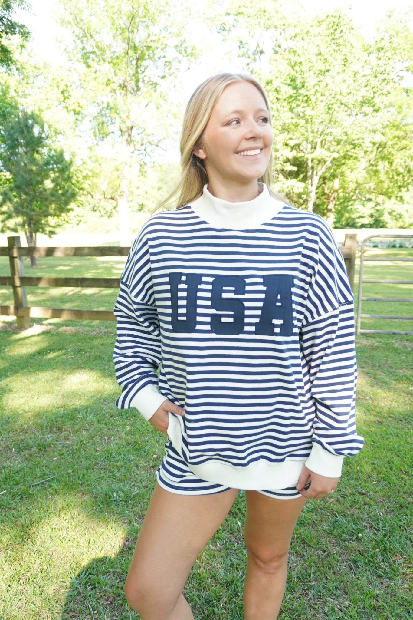 Navy Stripe USA Lounge Set - Anderson Ave boutique