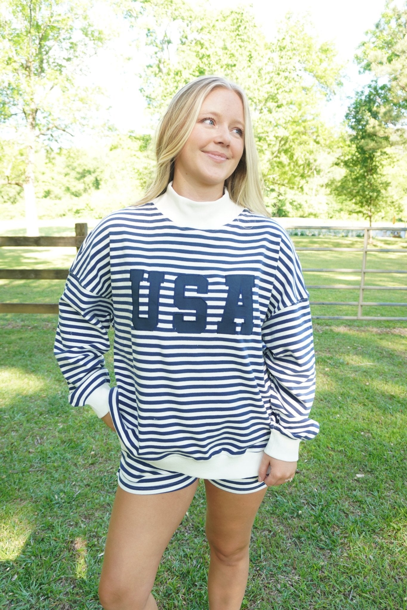 Navy Stripe USA Lounge Set - Anderson Ave boutique