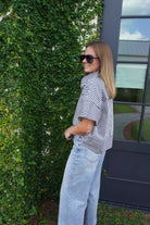 Navy Striped Cotton Button Down Top - Anderson Ave boutique