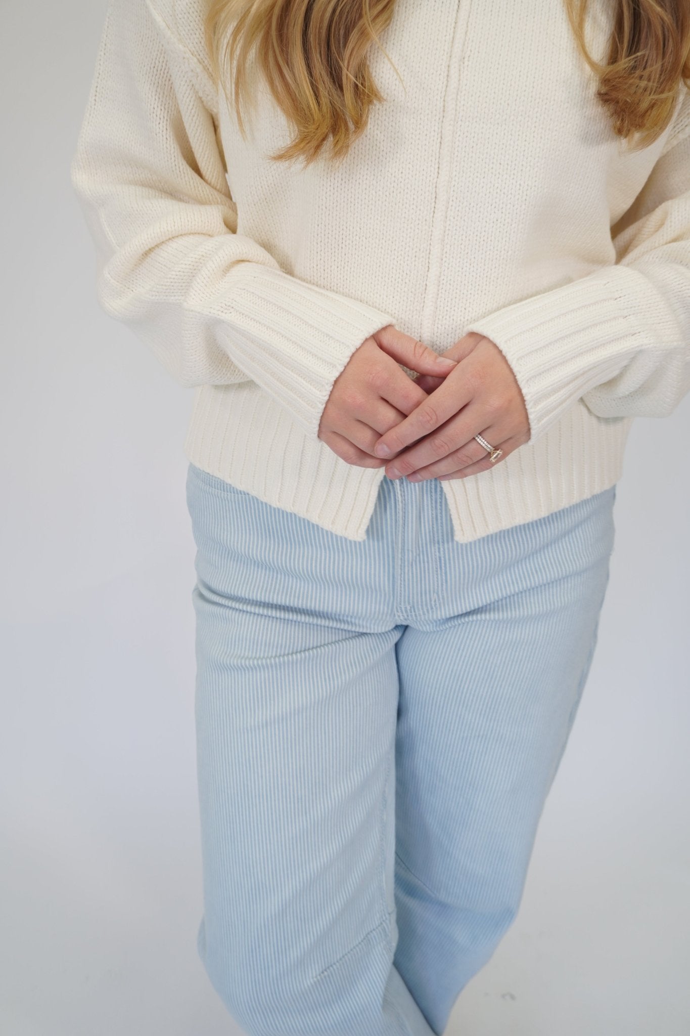 Nora Classic Ribbed Knit Pullover Top - Cream - Anderson Ave boutique