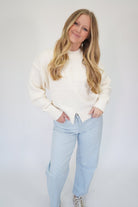 Nora Classic Ribbed Knit Pullover Top - Cream - Anderson Ave boutique