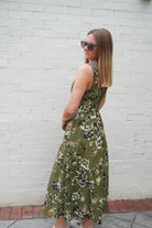 Olive Floral Belted Midi Dress - Anderson Ave boutique