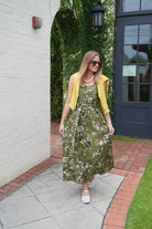 Olive Floral Belted Midi Dress - Anderson Ave boutique