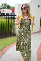 Olive Floral Belted Midi Dress - Anderson Ave boutique