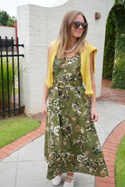 Olive Floral Belted Midi Dress - Anderson Ave boutique