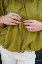 Olive Gathered Balloon Sleeve Blouse - Anderson Ave boutique