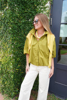 Olive Gathered Balloon Sleeve Blouse - Anderson Ave boutique