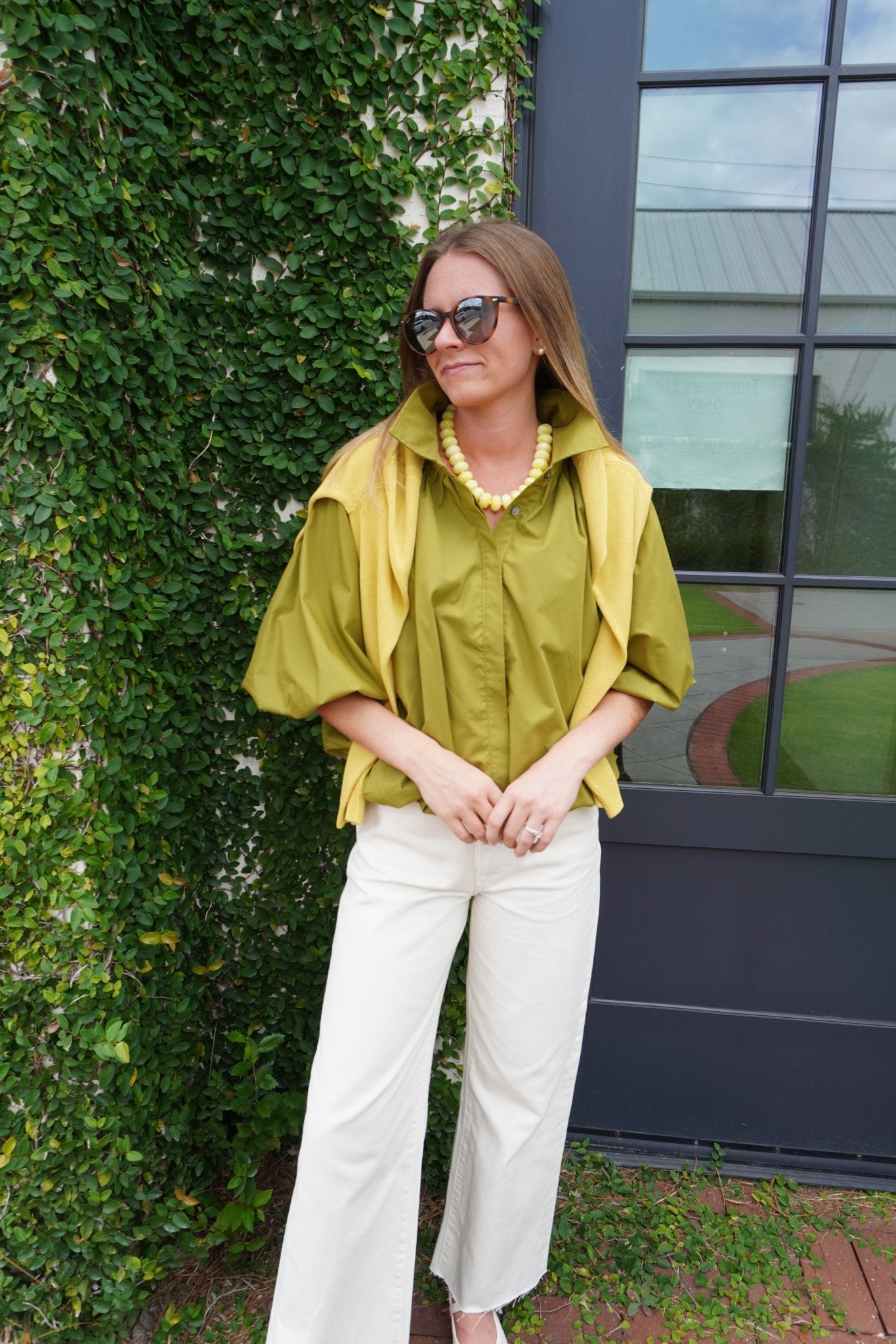 Olive Gathered Balloon Sleeve Blouse - Anderson Ave boutique