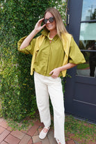 Olive Gathered Balloon Sleeve Blouse - Anderson Ave boutique