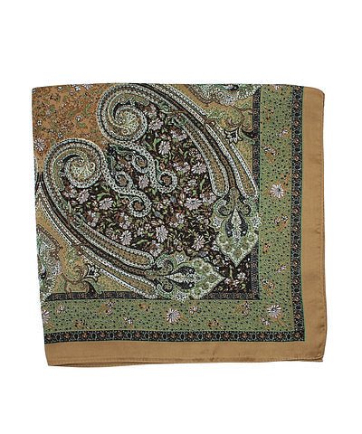Olive Green and Camel Paisley Print Satin Square Scarf - Anderson Ave boutique