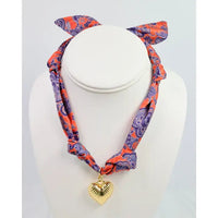 Orange & Blue Scarf Necklace with Gold Charm - Anderson Ave boutique