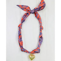 Orange & Blue Scarf Necklace with Gold Charm - Anderson Ave boutique