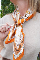 Orange Floral Print Silk Square Scarf - Anderson Ave boutique