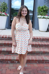 Peach Blossom Ruched Halter Mini Dress - Anderson Ave boutique